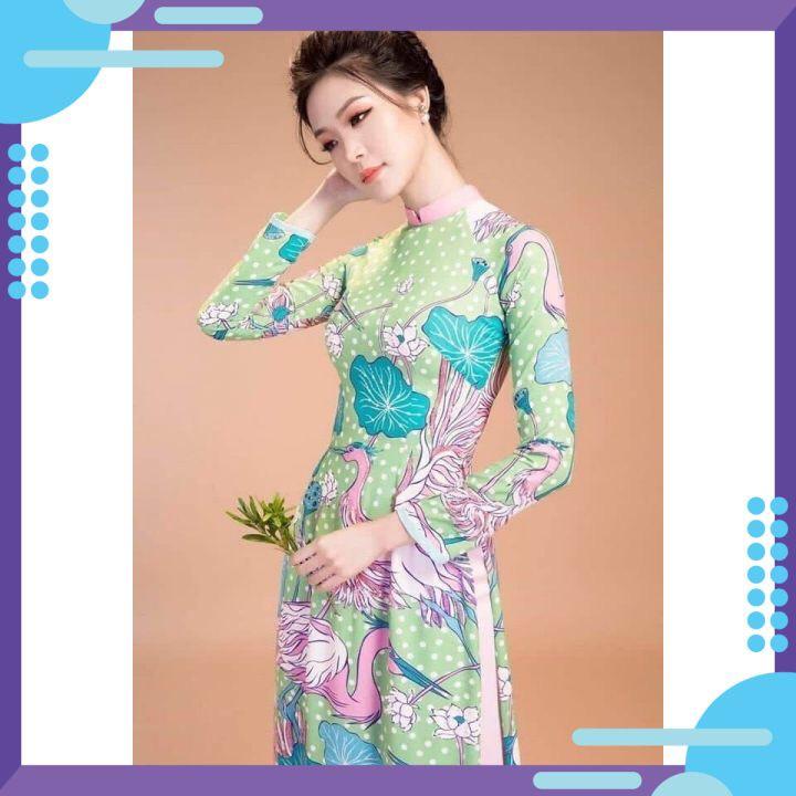 Áo dài may sẵn lụa in 3d cao cấp siêu đẹp-chất lụa nhật co giãn hàng loại 1
