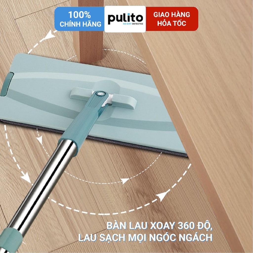 Bộ lau nhà thông minh 360 độ tự vắt thùng to, cây lau hãng PULITO tặng 2 bông lau siêu thấm