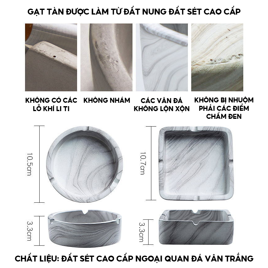 Gạt Tàn Tròn Phong Cách Bắc Âu Vân Đá Trắng Size 10.5x3.3cm