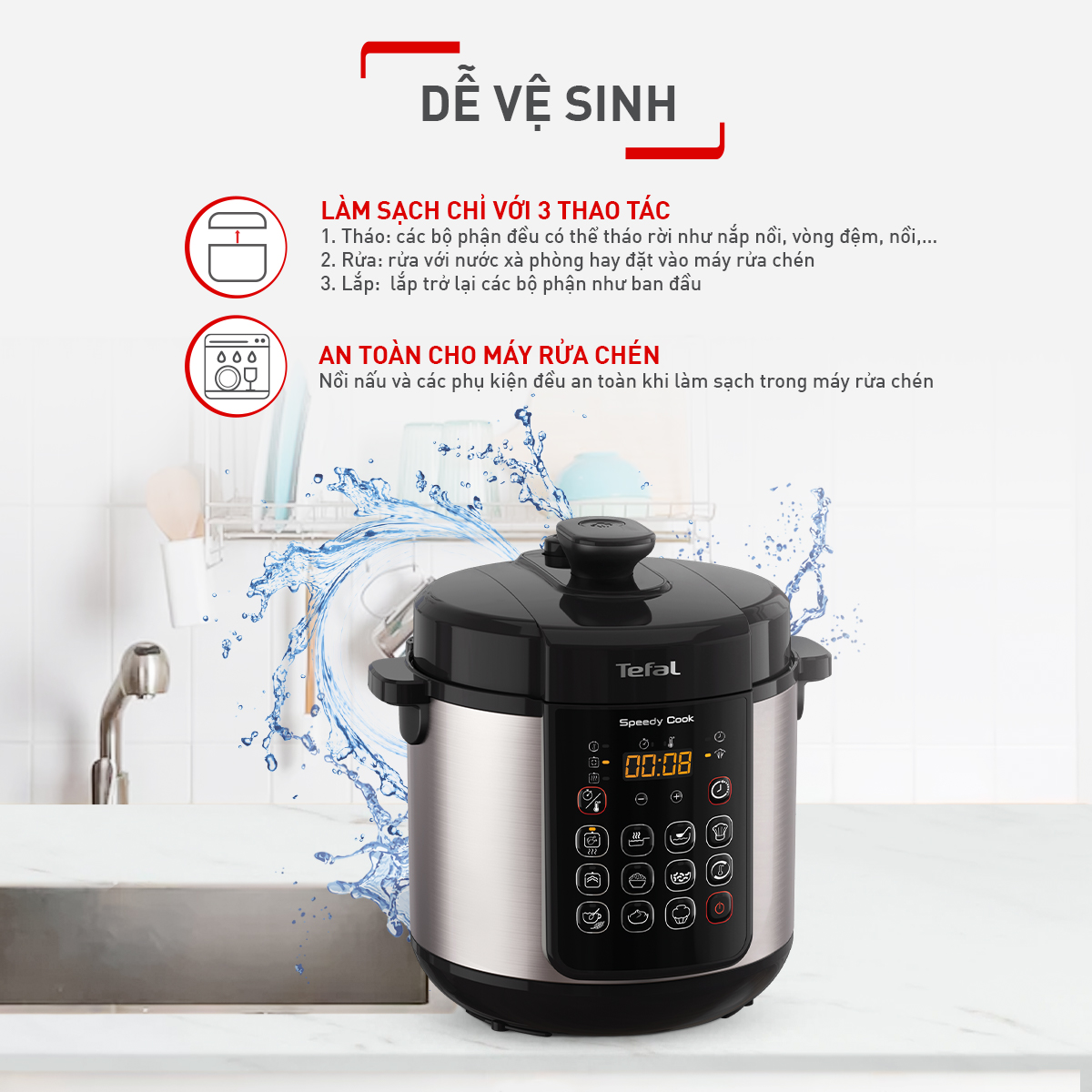 Nồi áp suất điện đa năng Tefal Speedy Cook 5L CY222D68 - Hàng chính hãng