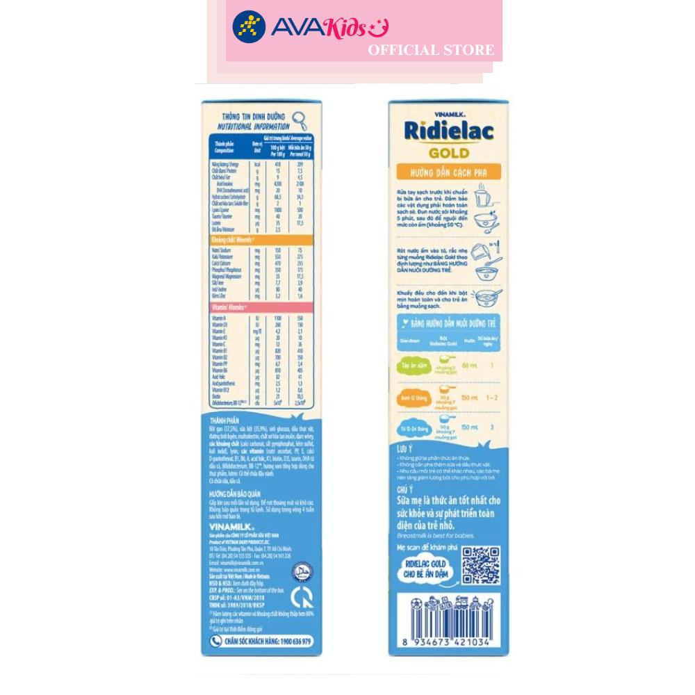 Bột ăn dặm Vinamilk RiDielac Gold gạo, sữa hộp 200g (6 - 24 tháng)