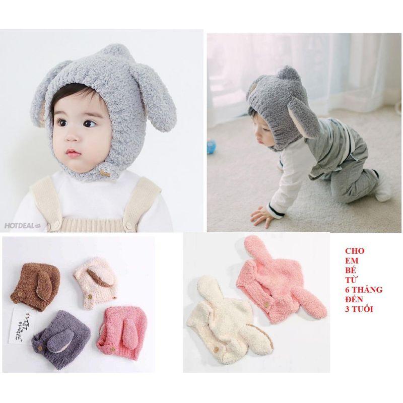 Mũ len tai lông cừu Cài Cúc cho bé từ 6 tháng đến 3 tuổi