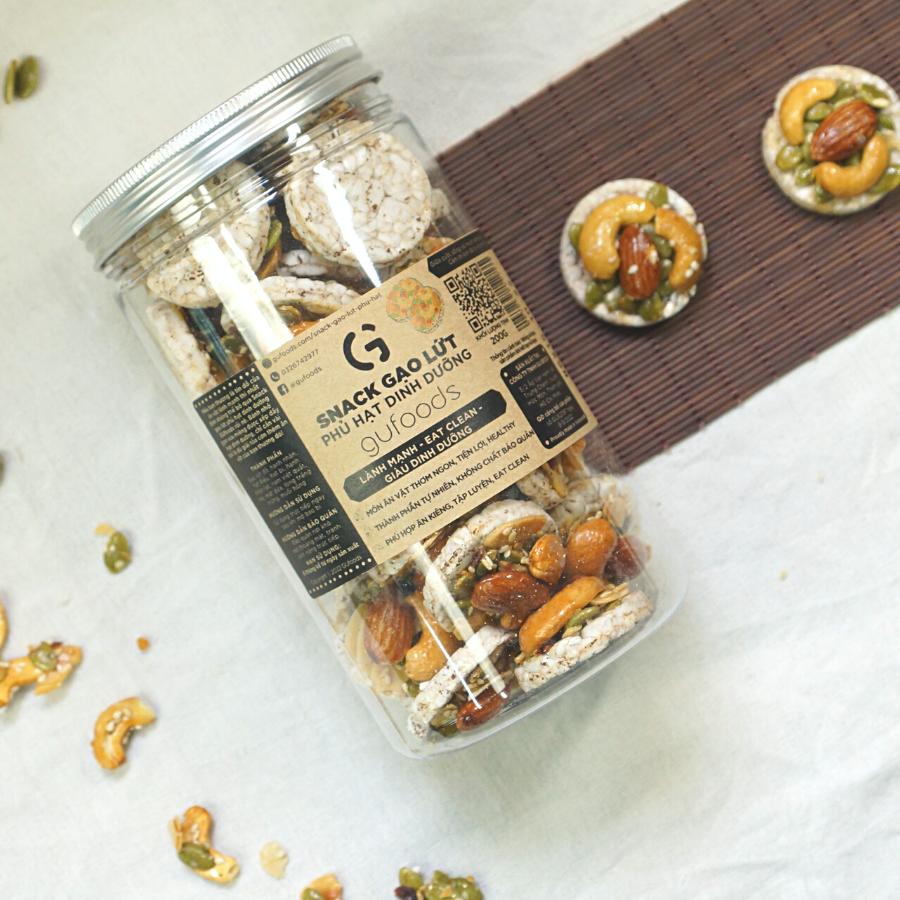 Snack gạo lứt phủ granola siêu hạt GUfoods - Bữa ăn nhẹ tiện lợi, Giàu đinh dưỡng, Ăn vặt healthy, Hỗ trợ giảm cân, Ăn kiêng, Eat clean, Thuần chay