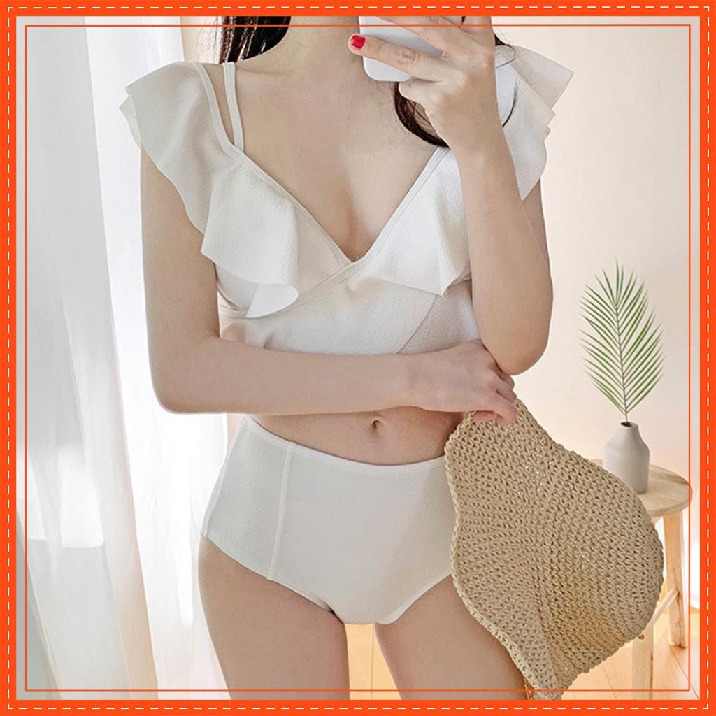 Bikini Đồ Bơi Hàn Quốc Cao Cấp Hai Mảnh Cổ Viền Bèo Sang Chảnh Chất Thun Lạnh Dày Dặn Co Giãn 4 Chiều Tôn Dáng