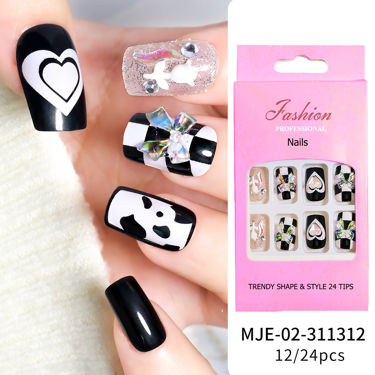 Móng tay giả ngắn hộp Nail Box 24 móng kèm keo