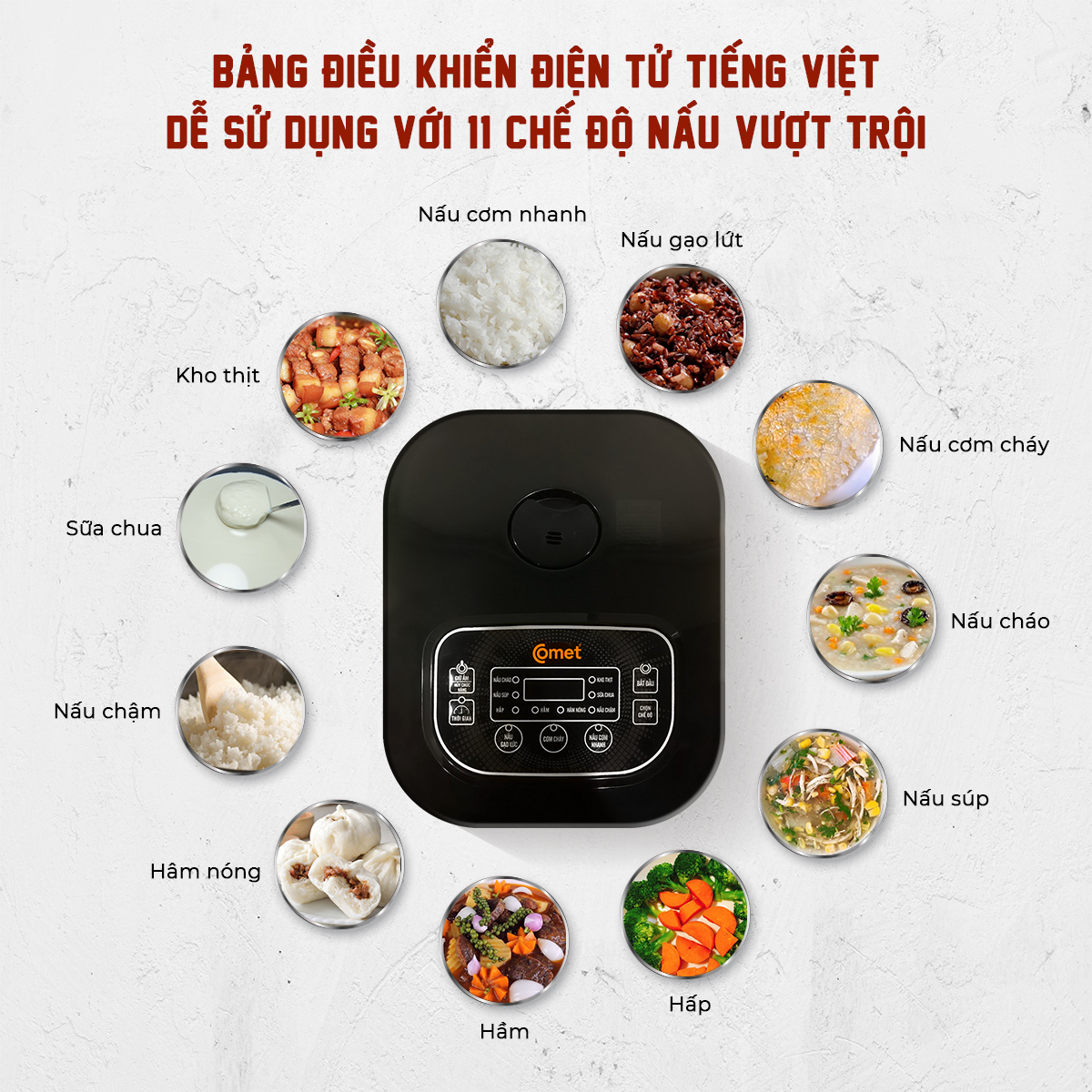 Nồi Cơm Điện Tử Comet CM8085 – Hàng chính hãng - Dung Tích 1.2L, Gia Nhiệt Nhanh, Chống Dính, Đa Chức Năng