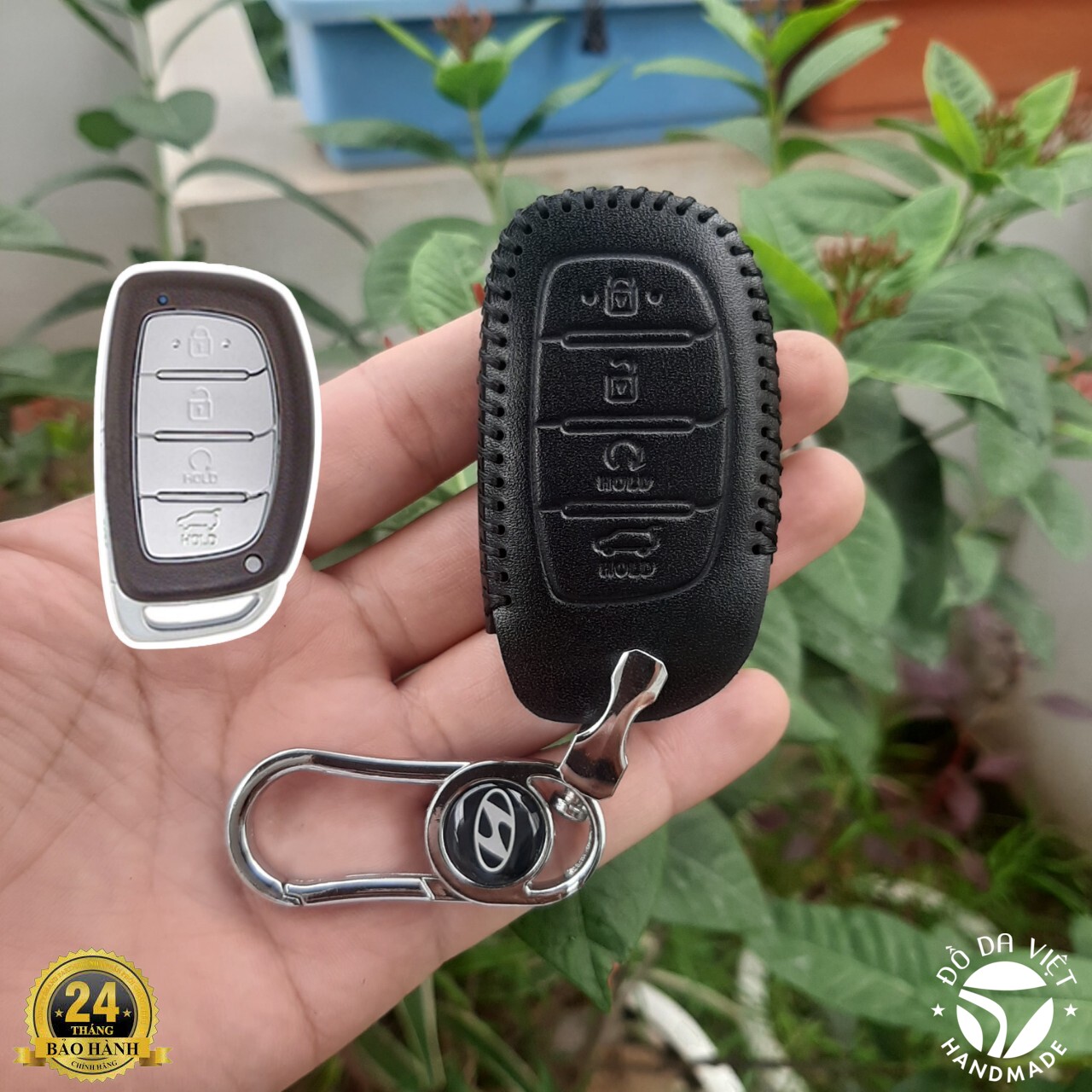 Bao da chìa khóa HYUNDAI CRETA 2022-2024, STARGAZER 2022-2024. Da bò nhập khẩu, Bảo hành 2 năm (móc khóa inox sang trọng)