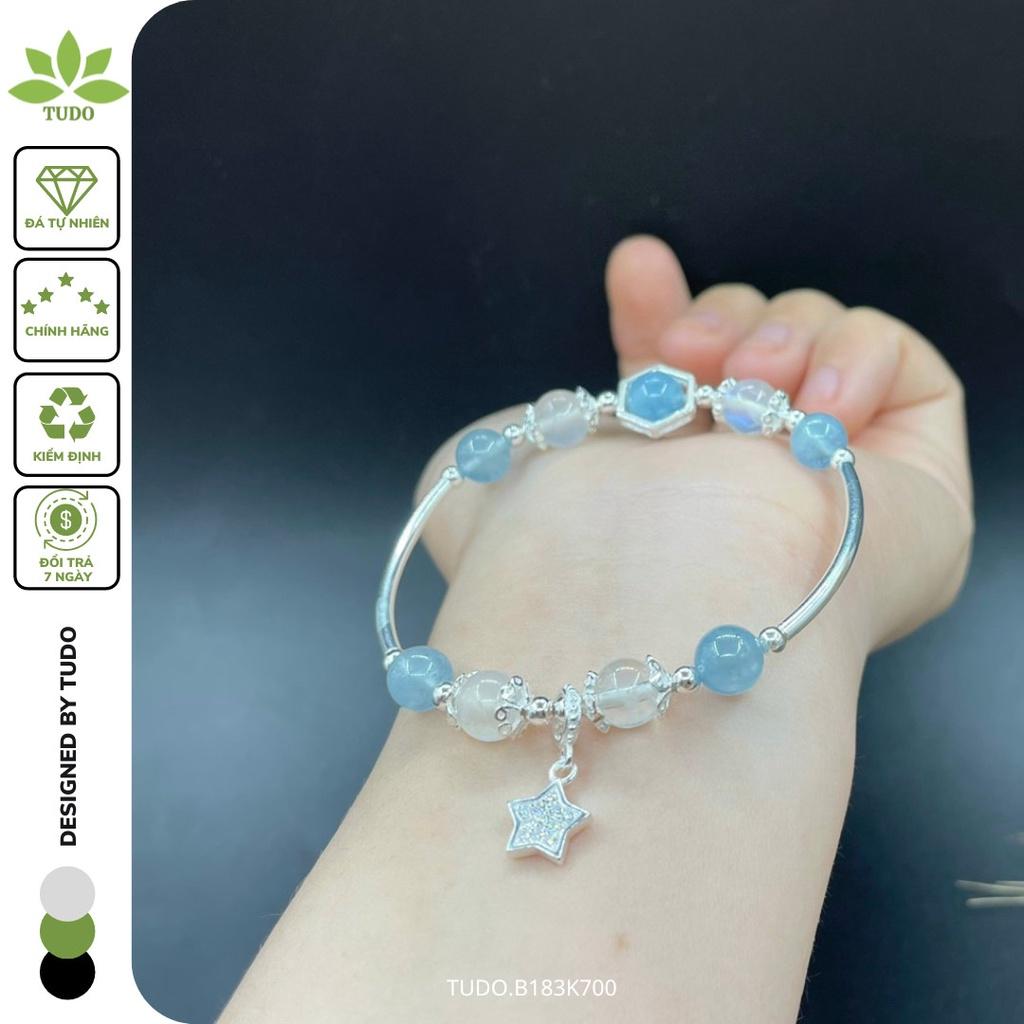 Vòng Tay Nữ Đẹp - Vòng Phong Thủy Mệnh Thủy TUDO B183K700 VCBMOON VCBAQUA xanh dương, trắng, Charm Bạc Ngôi Sao