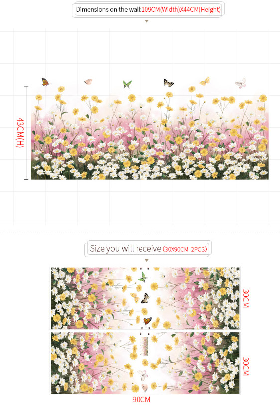 Decal trang trí tường - Chân tường hoa cúc trắng và vàng