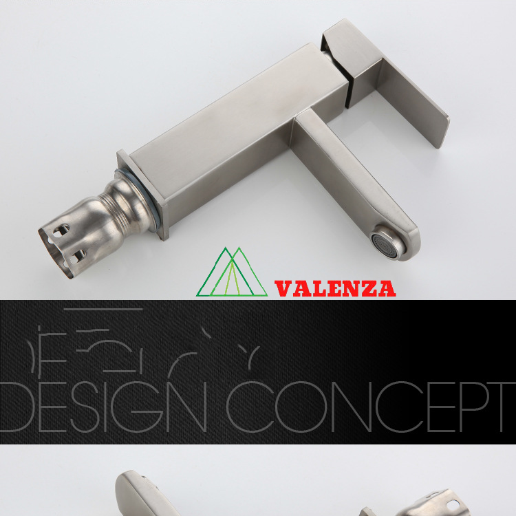 Vòi lavabo nóng lạnh inox sus304 Valenza LV01 thân vuông kèm dây cấp nước-hàng chính hãng