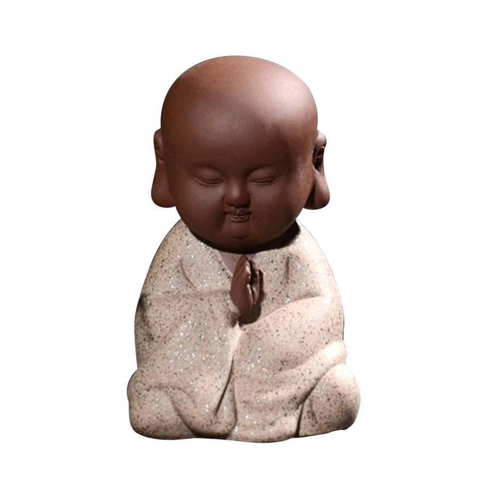 Ceramic Small Buddha Statue Small Monk Figurine Tea Pet Decor