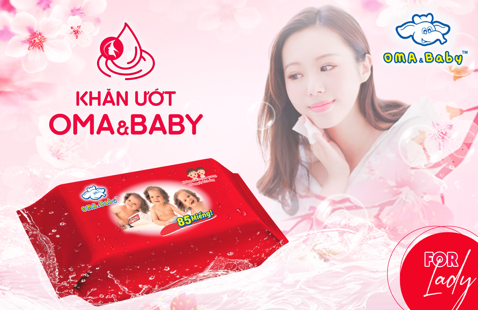 Khăn ướt làm sạch tinh khiết Oma & Baby for Lady - hương hoa thơm ngát