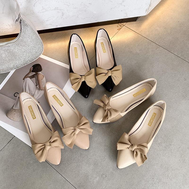 Giày Búp Bê Mũi Nhọn Đính Nơ Thời Trang Mới Cho Nữ