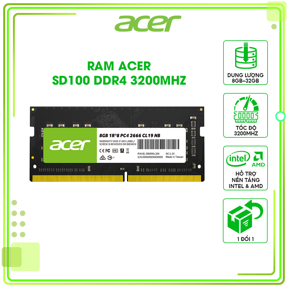 Bộ nhớ RAM Laptop Acer SD100 DRAM Laptop PC4 DDR4 SO-DIMM - Hàng chính hãng