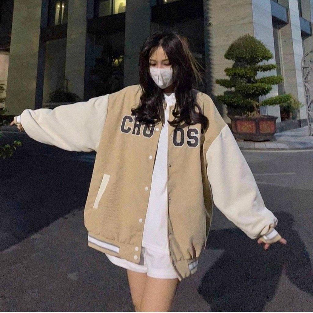 Varsity jacket nhung tăm unisex form rộng áo bomber 2 lớp ulzzang streetstyle nam nữ hottrend CHOOSE, Áo khoác bomber Choose Unisex, kiểu áo khoác ngoài mùa thu chất vải nhung tăm lót dù cao cấp, oversize rộng