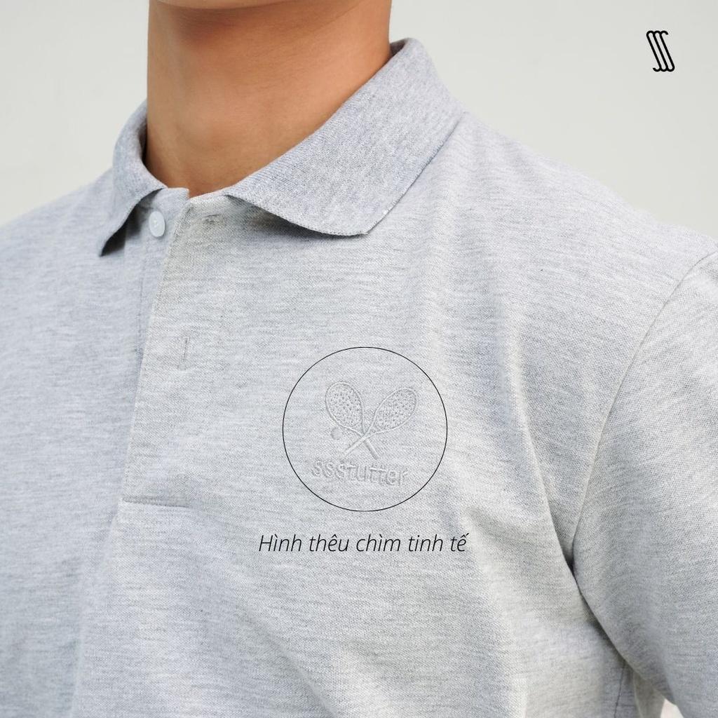 Áo thun cổ bẻ polo nam SSSTUTTER thêu hình ẩn thun cotton cá sấu WASH POLO