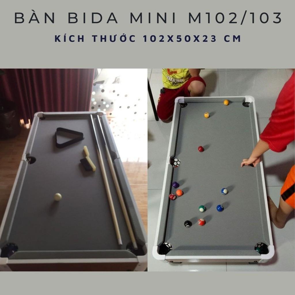 Bàn bi-a bida mini 102cm nhập khẩu giá rẻ + bi sứ 38mm + vải nỉ mầu ghi + gậy gỗ 90cm