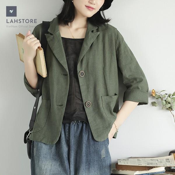 Áo vest Blazer Linen nữ 1 lớp LAHSTORE, chất vải linen mềm mại, thời trang thu đông. Phong cách Hàn Quốc