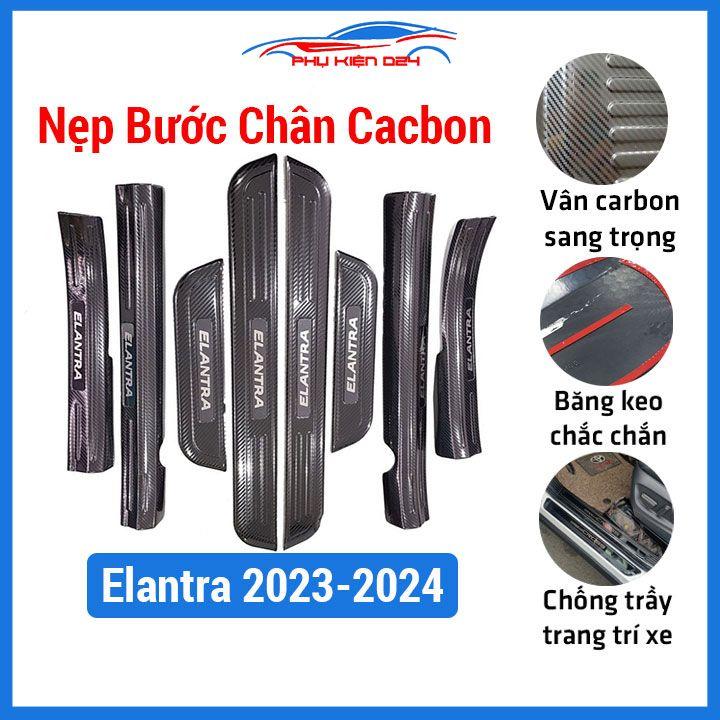 Ốp bậc cửa, nẹp bước chân Elantra 2023-2024 vân cacbon chống trầy bảo vệ trang trí xe