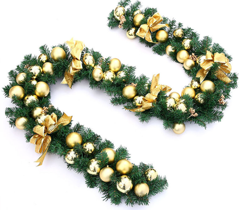 Dây Lá Thông KCS05 Quả Châu Vàng Trang Trí Noel Giáng Sinh