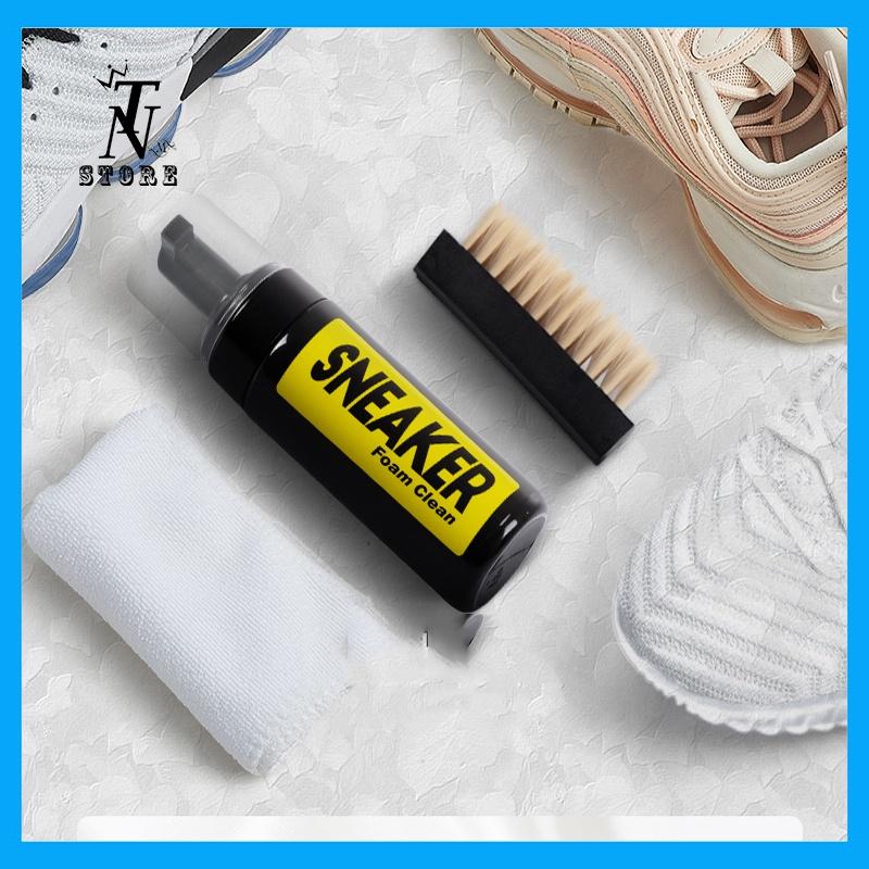 Bộ vệ sinh giày sneaker 3 món gồm chai tạo bọt tuyết, bàn chải, khăn lau giày-TN