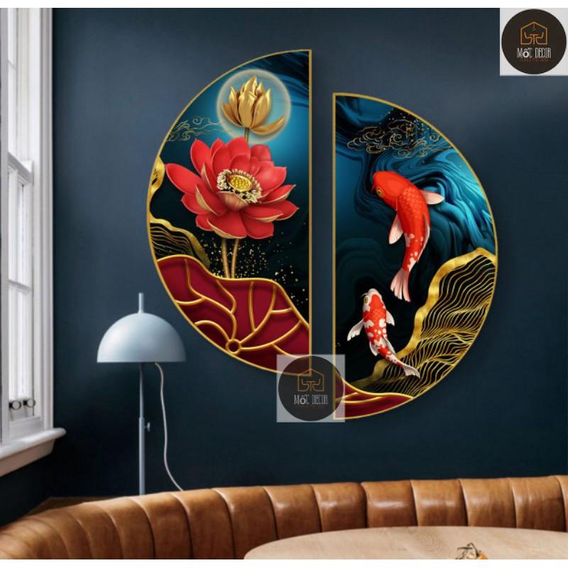 Đường kính 70cm, tranh tráng gương sen cá sang chảnh