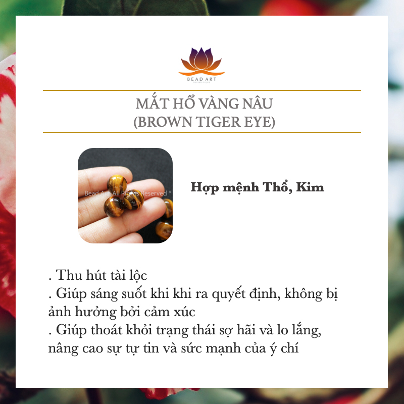 6MM Đá Mắt Hổ Vàng Nâu, Brown Tiger Eye, Mắt Cọp Vàng Tự Nhiên Loại B, Đá Phối Vòng Tay Phong Thuỷ, Chuỗi Hạt, Mệnh Thổ, Kim - Bead Art