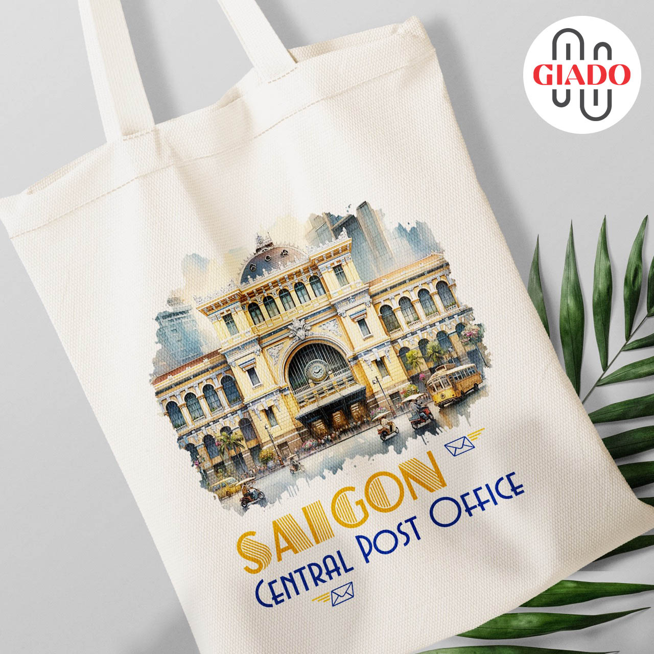 Túi canvas GIADO, túi vải bố, túi tote mẫu Sài Gòn bưu điện thành phố Hồ Chí Minh