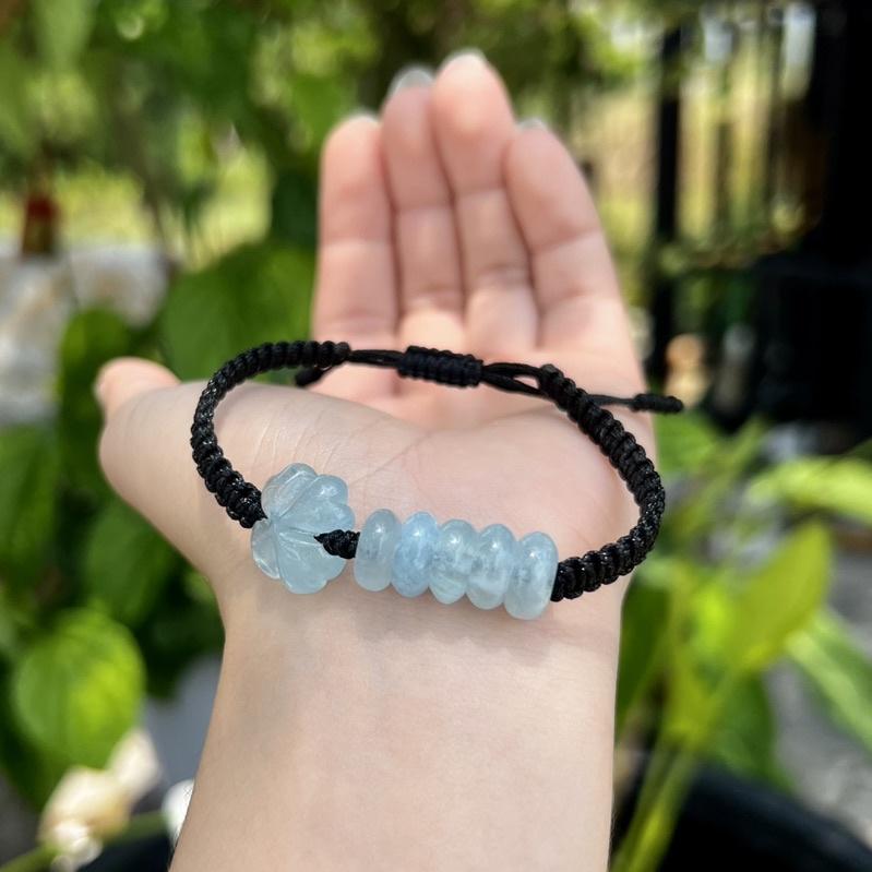 Vòng tay cỏ bốn lá đồng điếu aquamarine