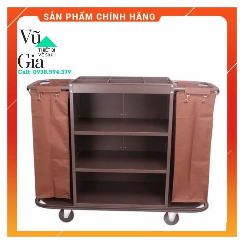 Xe đẩy dọn phòng khách sạn 2 túi, xe đẩy dọn vệ sinh phòng khách sạn