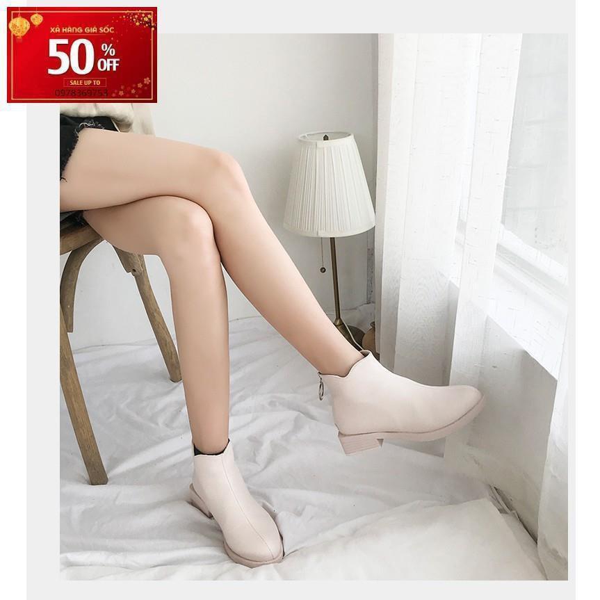 Boot Nữ Đế Bằng Cao 3cm Cổ Ngắn S127 Kem