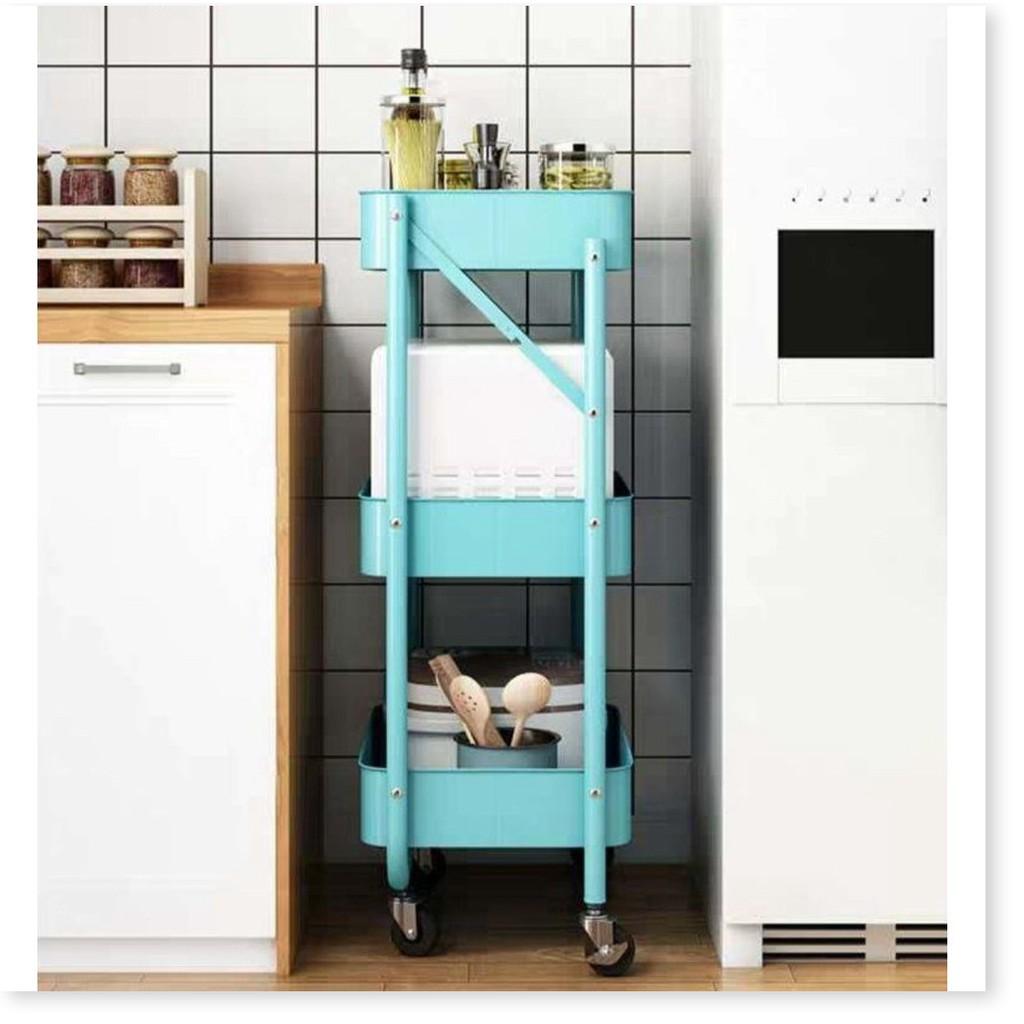 Kệ Nhà Bếp Gấp Gọn 3 Tầng Có Bánh Xe