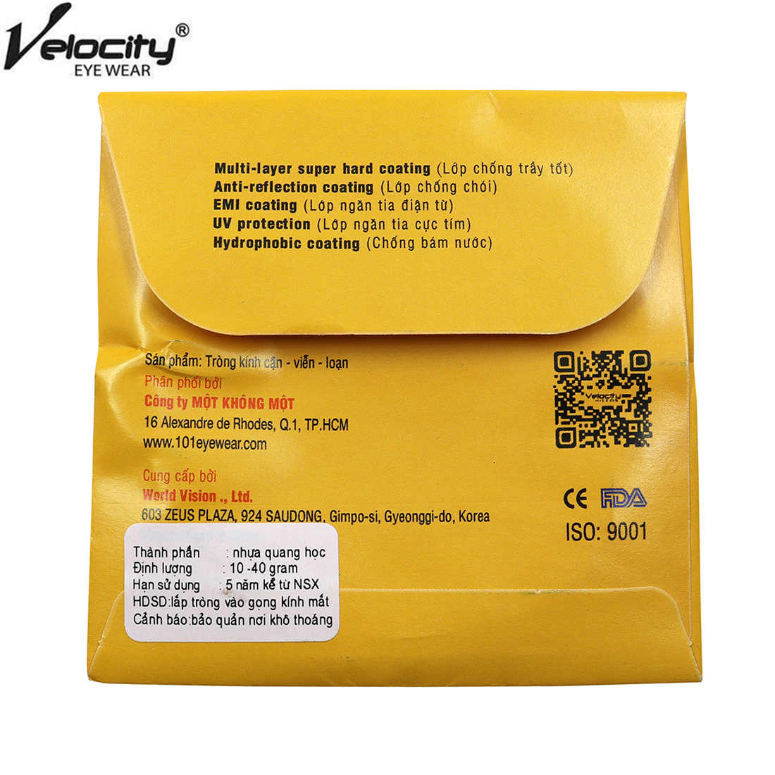 Tròng kính cận VELOCITY VL1.56 HMC UV EMI (1 cặp)