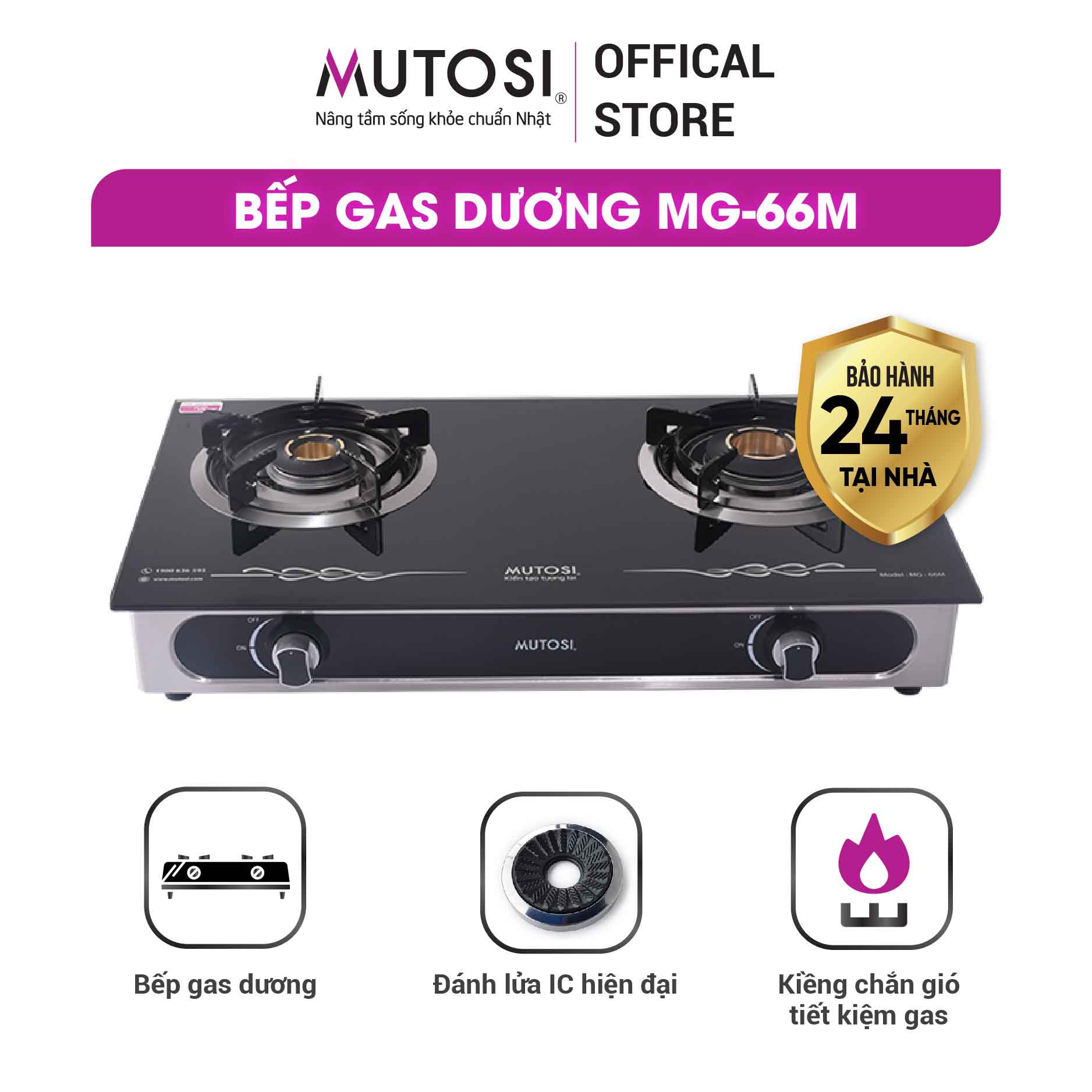 Bếp ga dương Mutosi MG-66M - Công nghệ nhật bản - Hàng chính hãng