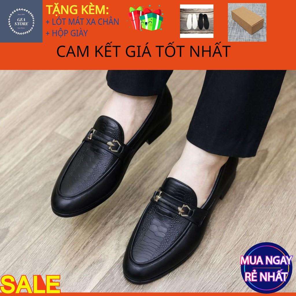 Giày tây nam công sở, Giày lười nam chất liệu da PU in vân đế cao su đúc - Mã GEA02