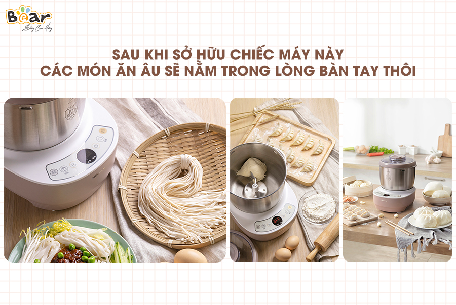 Máy Làm Bánh, Máy Trộn Bột Ủ Bột Lên Men Tự Động BEAR Chống Dính Bột Dung Tích 3.5 Lít Công Suất 120 W - Hàng Chính Hãng