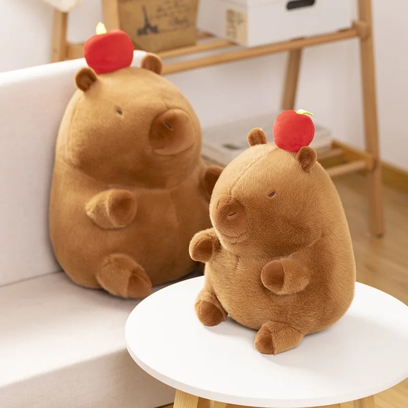 Thú nhồi bông Capybara đội quả táo đỏ - Size 42cm - Quà tặng gấu bông chuột lang lông mềm mịn đáng yêu