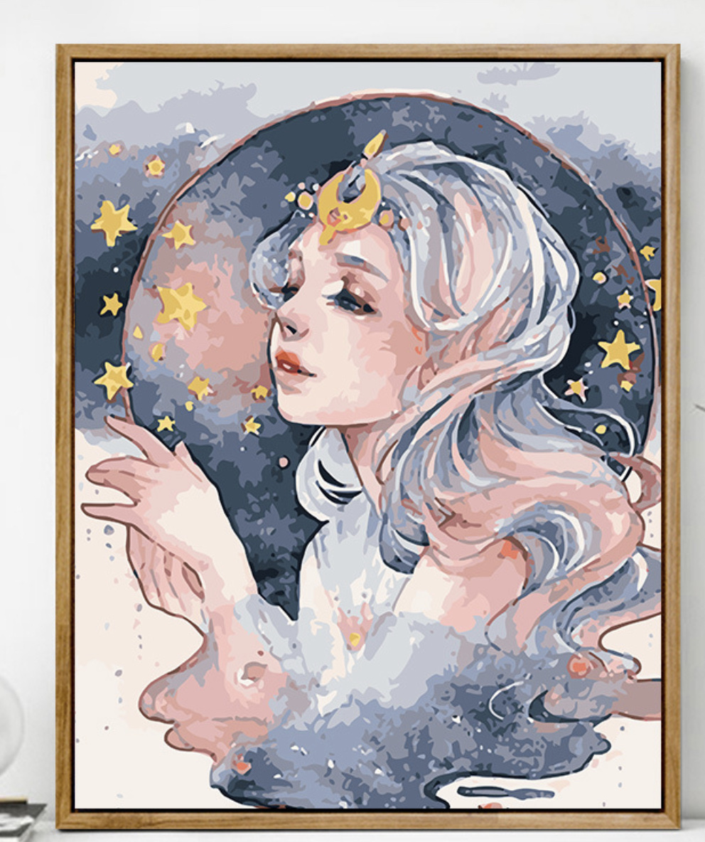 Tranh thêu kín Nữ thần, kích thước 50*50 cm