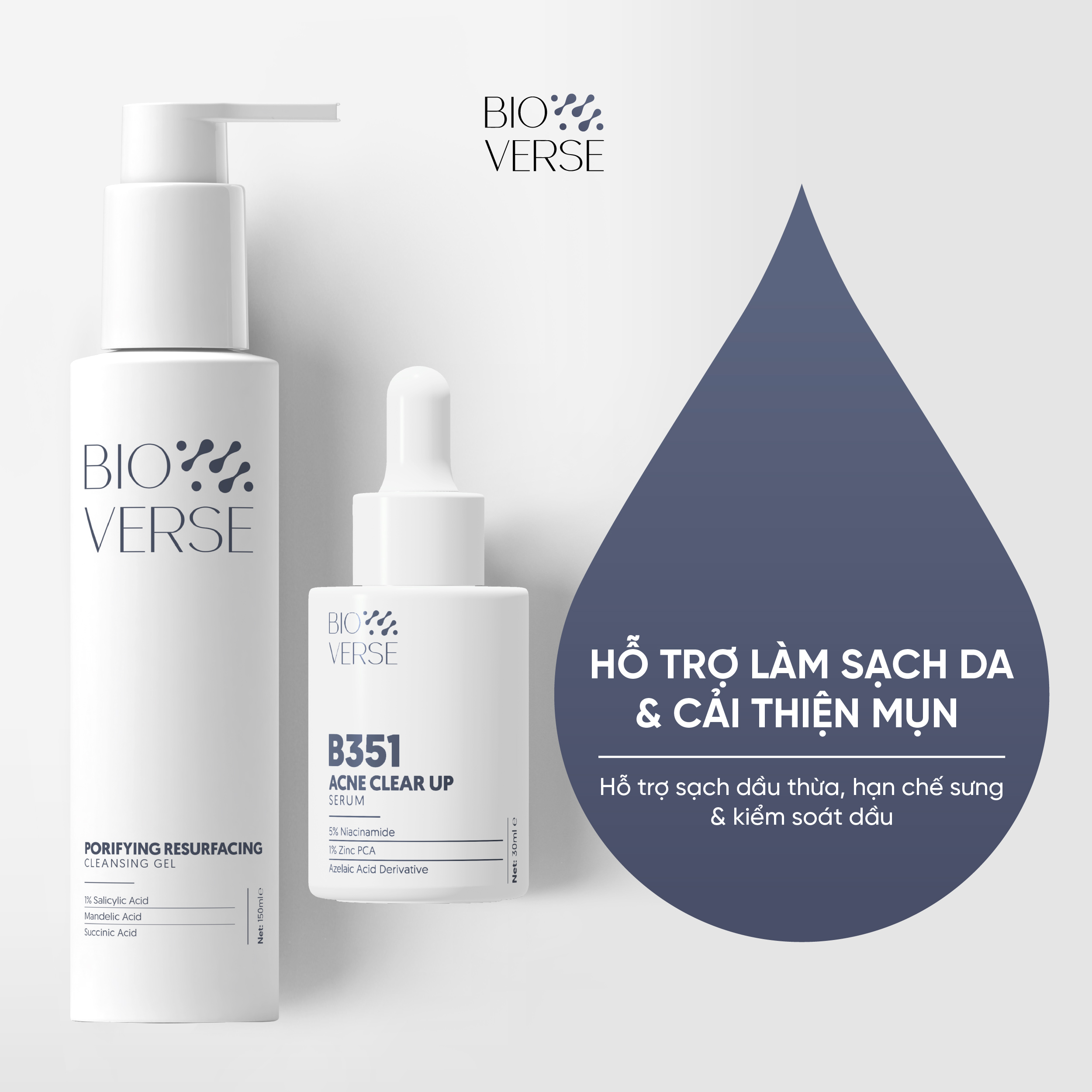 Bộ đôi làm sạch sâu &amp; hỗ trợ ngừa mụn (Porifying Resurfacing Cleansing Gel + B351 Acne Clear up Serum)