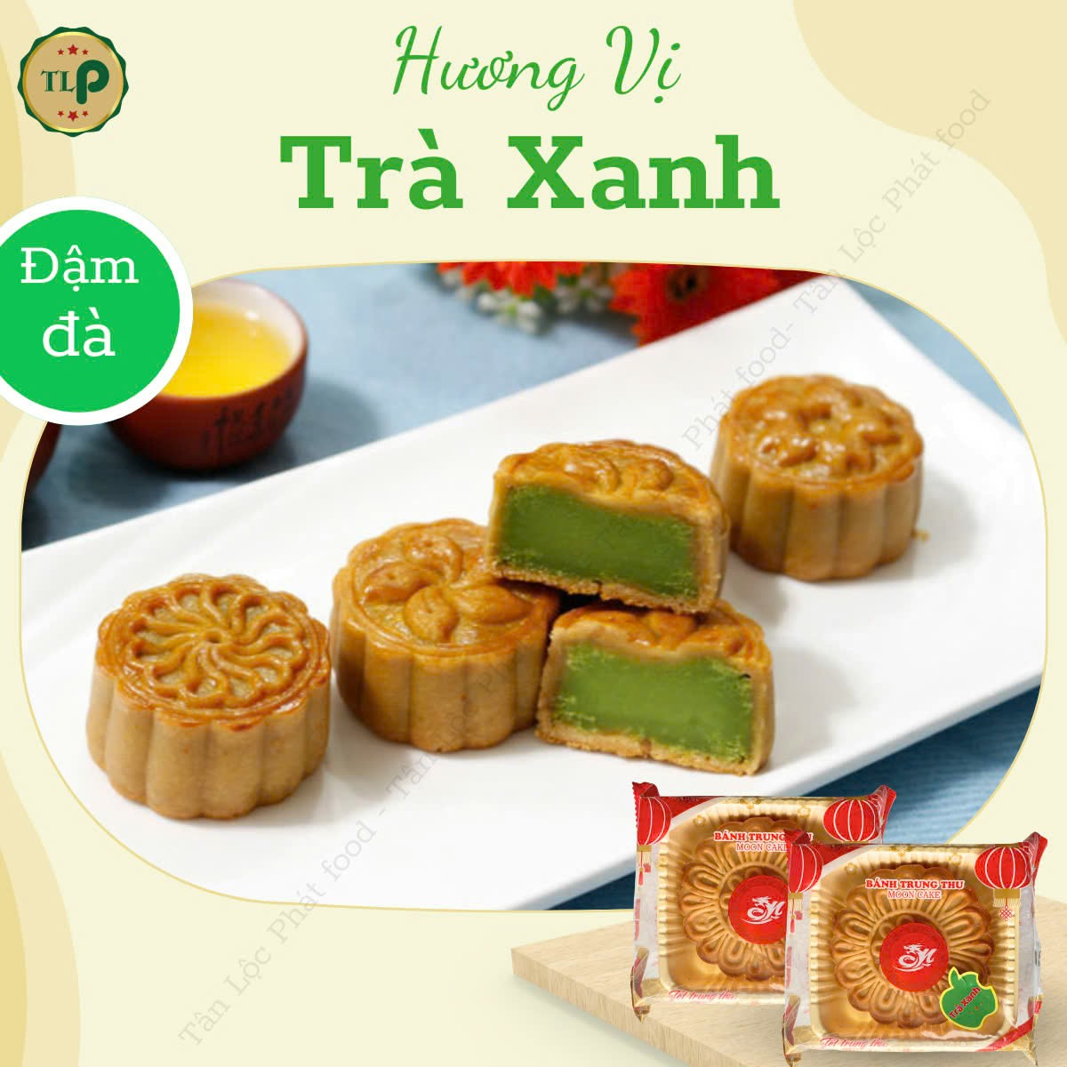 Hộp 4 bánh Trung Thu Tân Lộc Phát (4 bánh x 220g) Quà Tặng Trung Thu Đoàn Viên | Hộp Xanh Lá