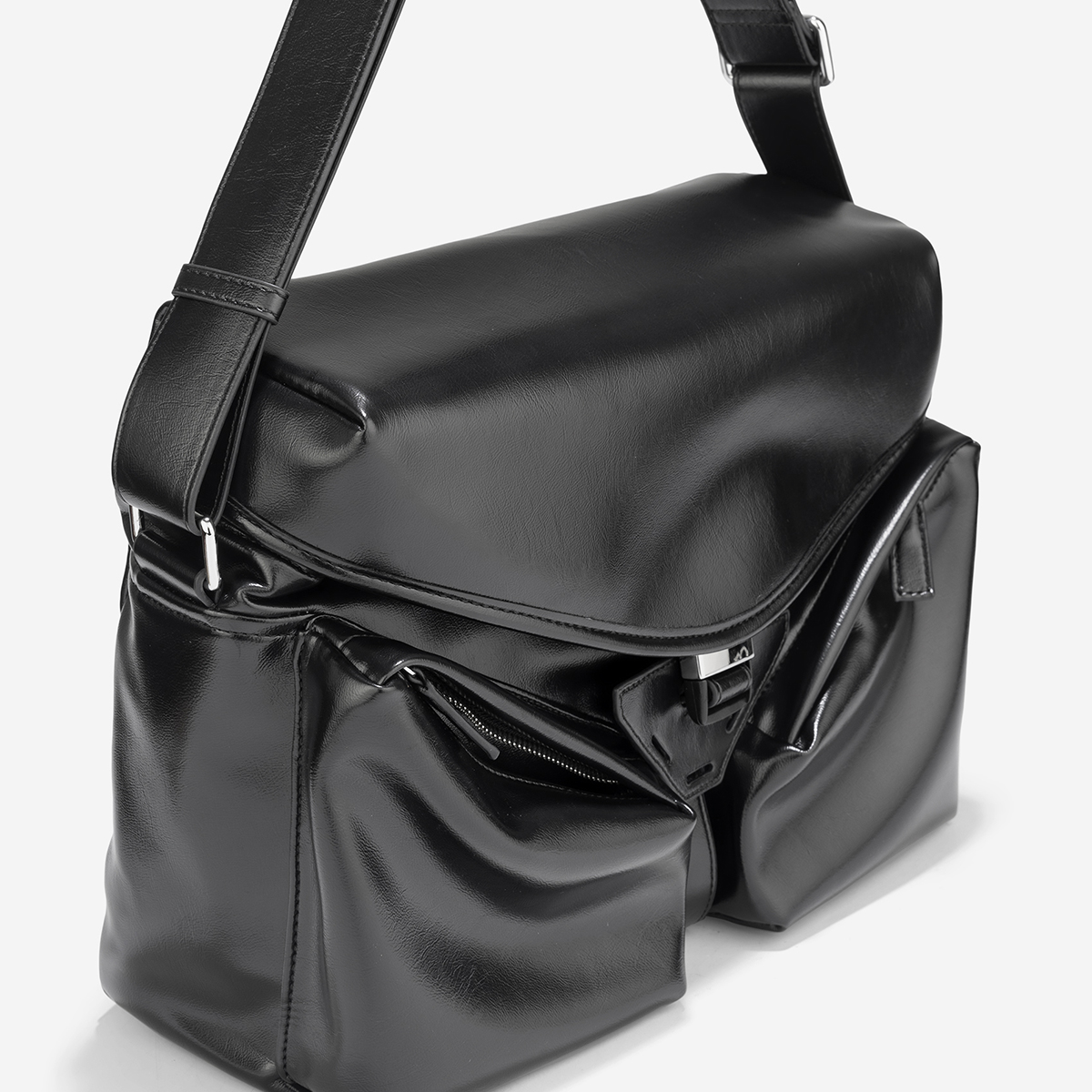 Túi Satchel Da Bóng Nắp Gập Cá Tính - SAT 0331