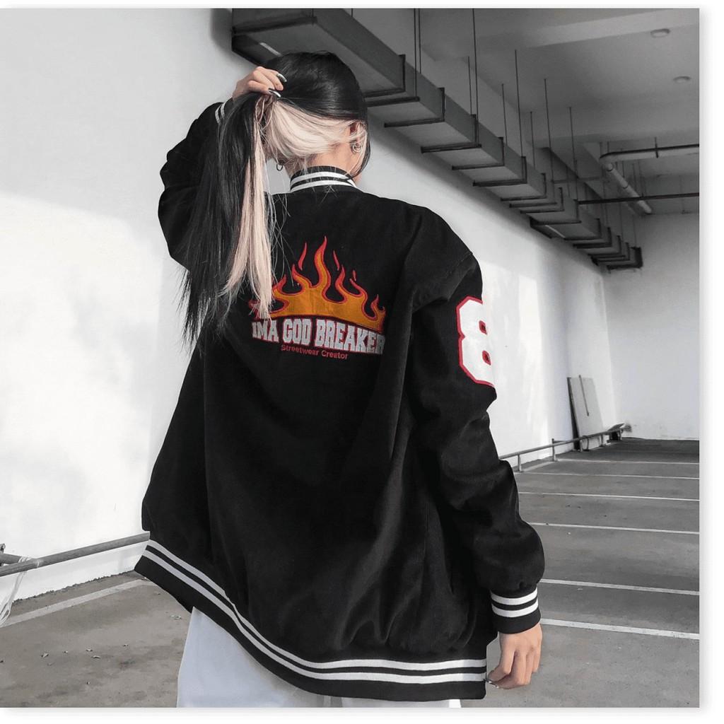 Áo khoác dù bomber UNISEX, Áo khoác Gió hai lớp logo in hình lửa trước sau phong cách thời trang TEEN