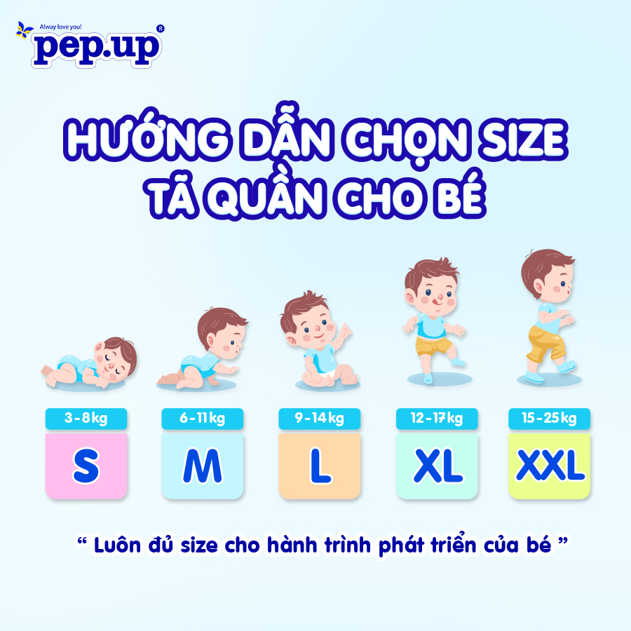 Tã/Bỉm Quần Em Bé Pep.up Cottony 3D Gói Nhỏ Siêu Mềm Mại, Siêu Khô Thoáng, Kháng Khuẩn Size S/M/L/XL