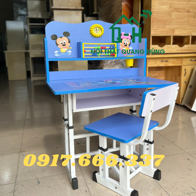 BỘ BÀN HỌC SINH LẮP RÁP MÀU XANH DƯƠNG CHUỘT MICKEY DÀNH CHO BÉ HỌC TẠI NHÀ