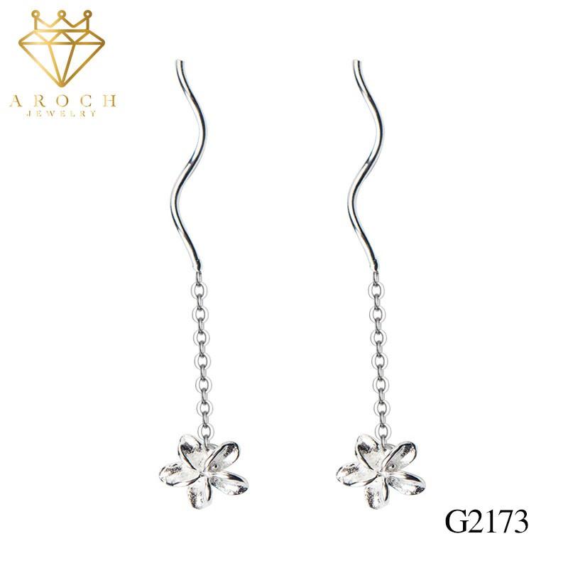 Khuyên tai bạc Ý s925 hoa 5 cánh dáng dài G2173 - AROCH Jewelry