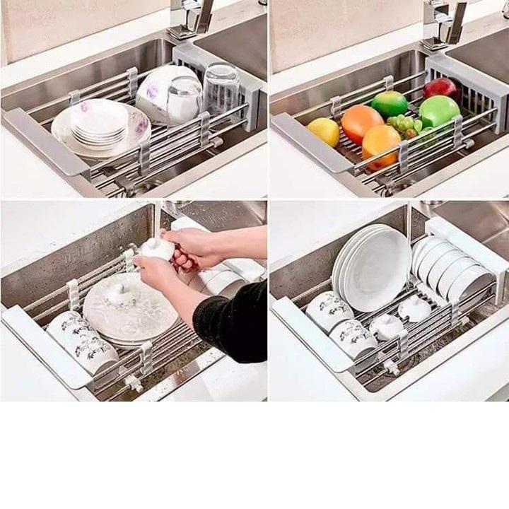 Khay Inox Gác Bồn Rửa Chén Thông Minh Điều Chỉnh Được Kích Thước, Rổ Treo Bồn Rửa Bát Đa Năng Bền Đẹp Siêu Tiện Lợi - CH Hương Thị Miễn Phí Vận Chuyển