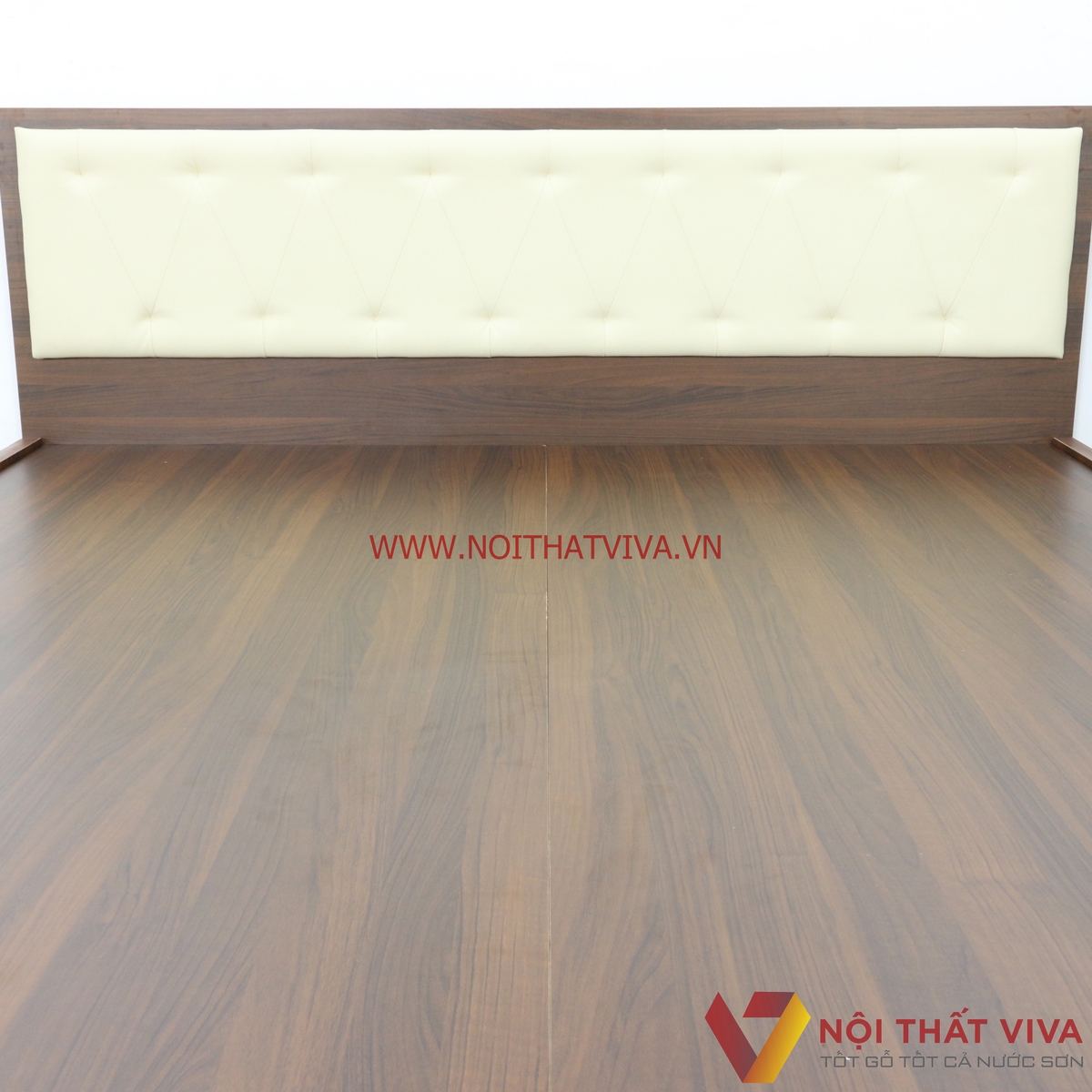 Giường Ngủ Gỗ Mdf Melamine Màu Nâu Có Đầu Nệm Kem Đẹp Giá Rẻ