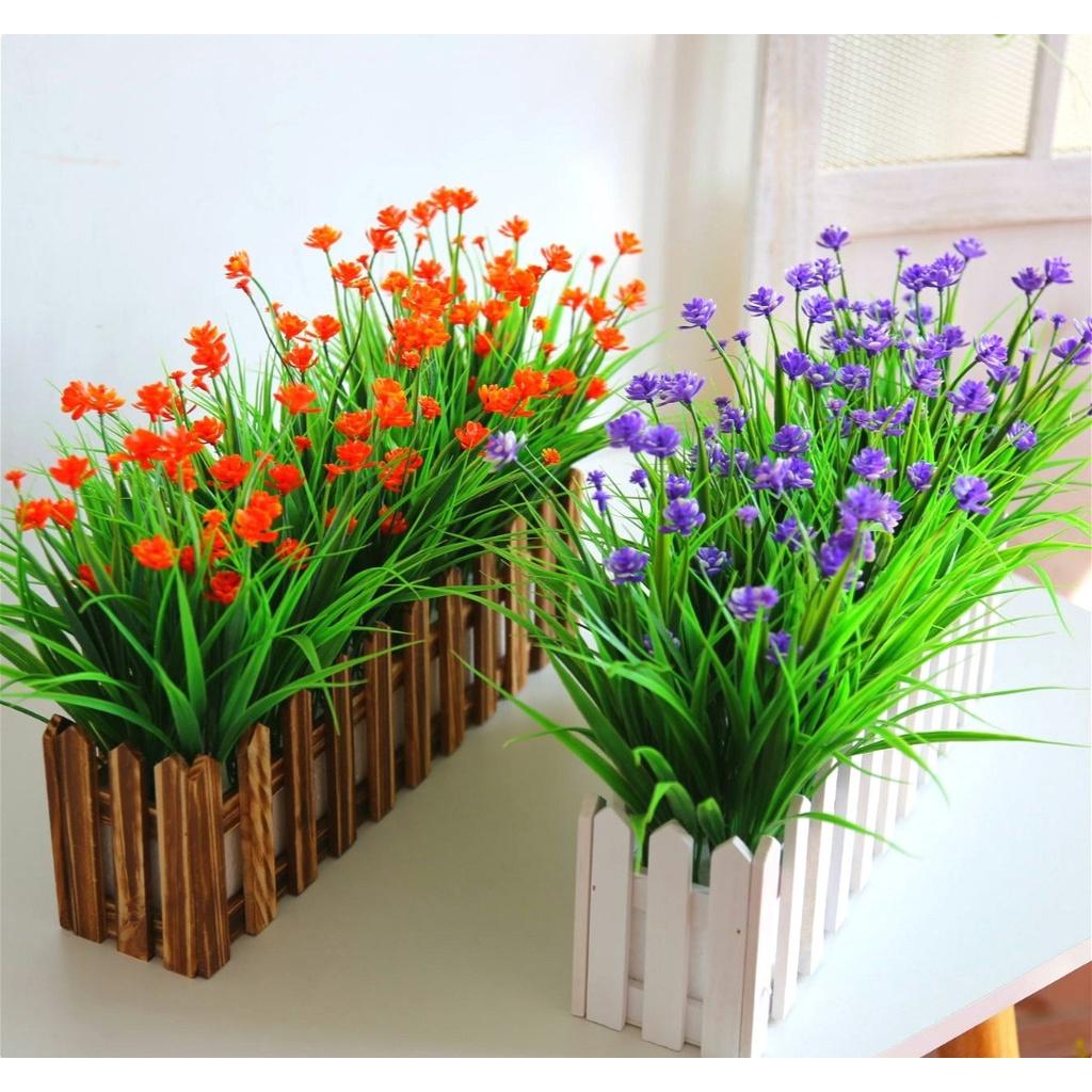 Cây giả, giỏ hàng rào cắm sẵn hoa cỏ nhân tạo dài 50cm nhiều mẫu trang trí nhà cửa Flowermini HR-50