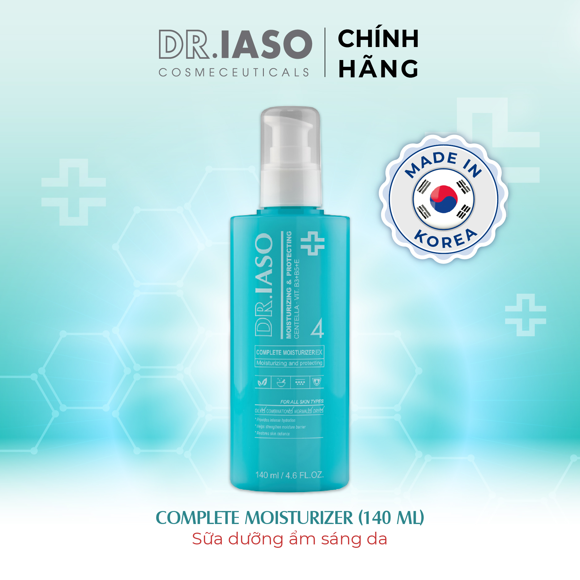 D37 Sữa dưỡng ẩm sáng da Dr IASO Complete Moisturizer 140ml