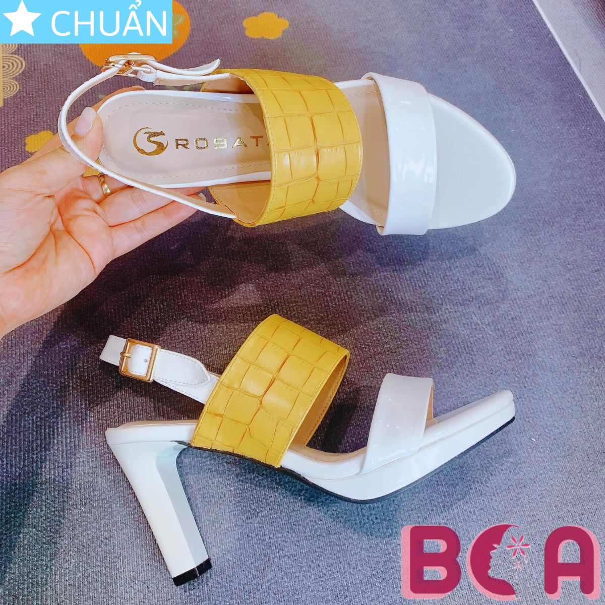 Giày cao gót nữ hở mũi 8 phân RO655 ROSATA tại BCASHOP quai ngang phối màu độc đáo, thêm quai hậu khóa cài tinh tế
